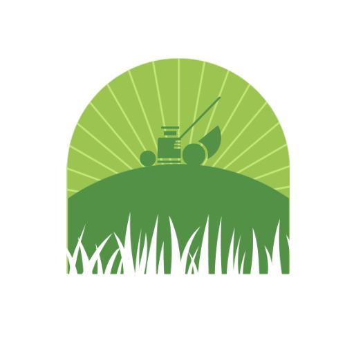 Vibrant Green Grass with Lawn Mower Under Sun Logo Template