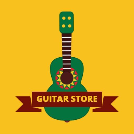 Vibrant Green Guitar Design Representing Guitar Store Logo Template