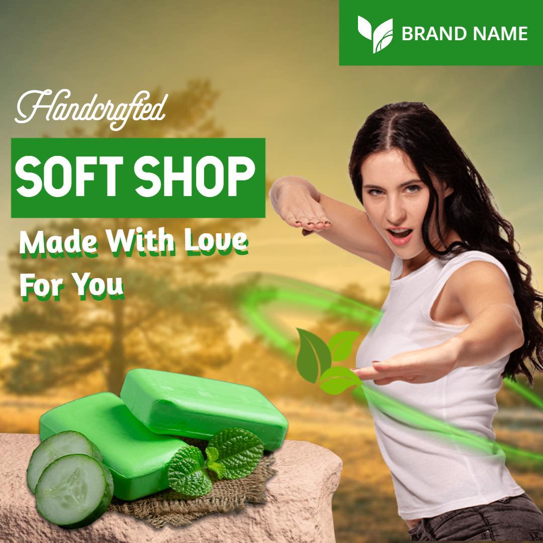 Vibrant Green Handcrafted Soap Shop Promotion Ad Template