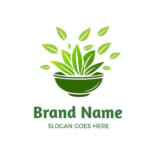 Vibrant Green Herbal Leaves in a Bowl Logo Template
