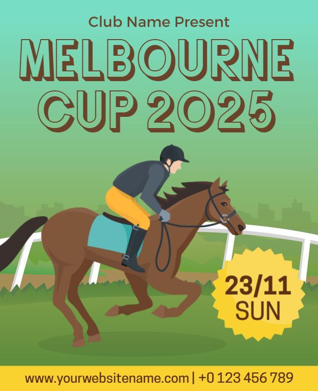 Vibrant Green Horse Racing Event Melbourne Cup 2025 Poster Template