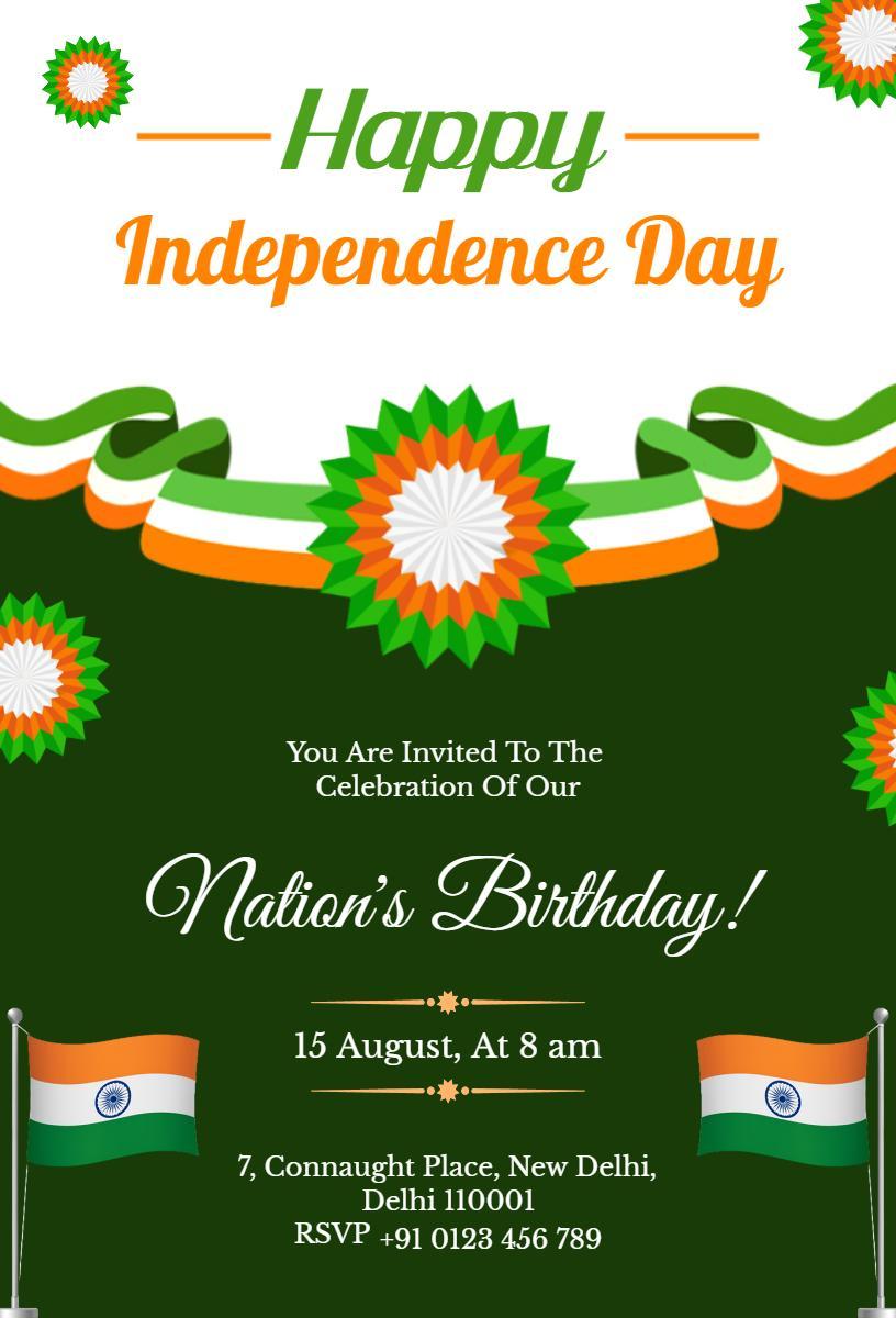 Vibrant Green India Independence Day Celebration Invitation Template