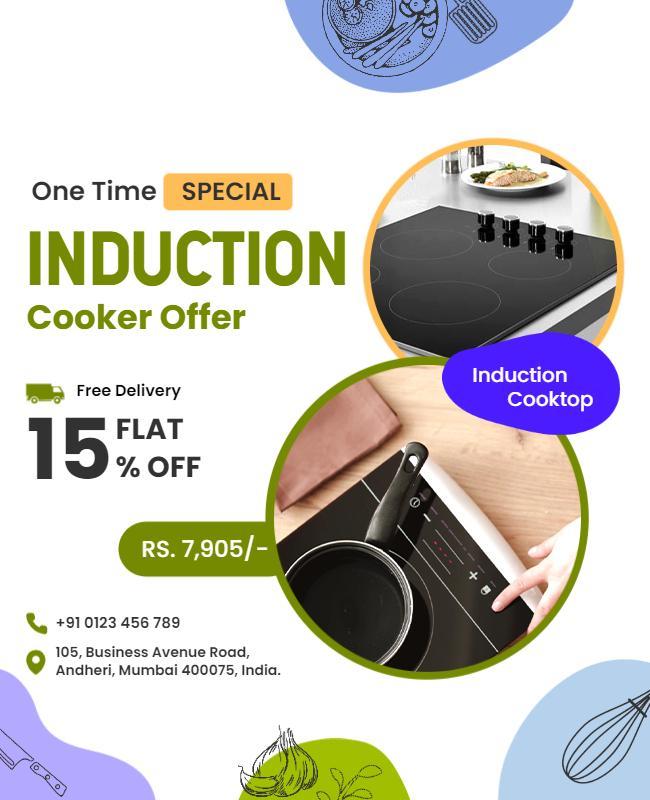 Vibrant Green Induction Cooker Sale Offer Poster Template