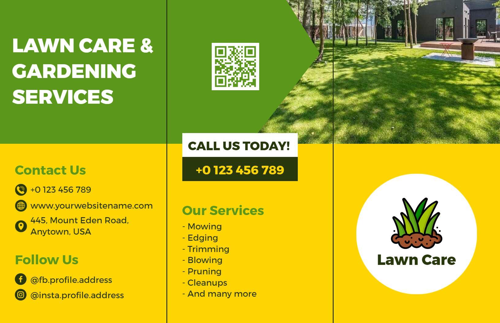 Vibrant Green Lawn Care and Gardening Services Brochure Template