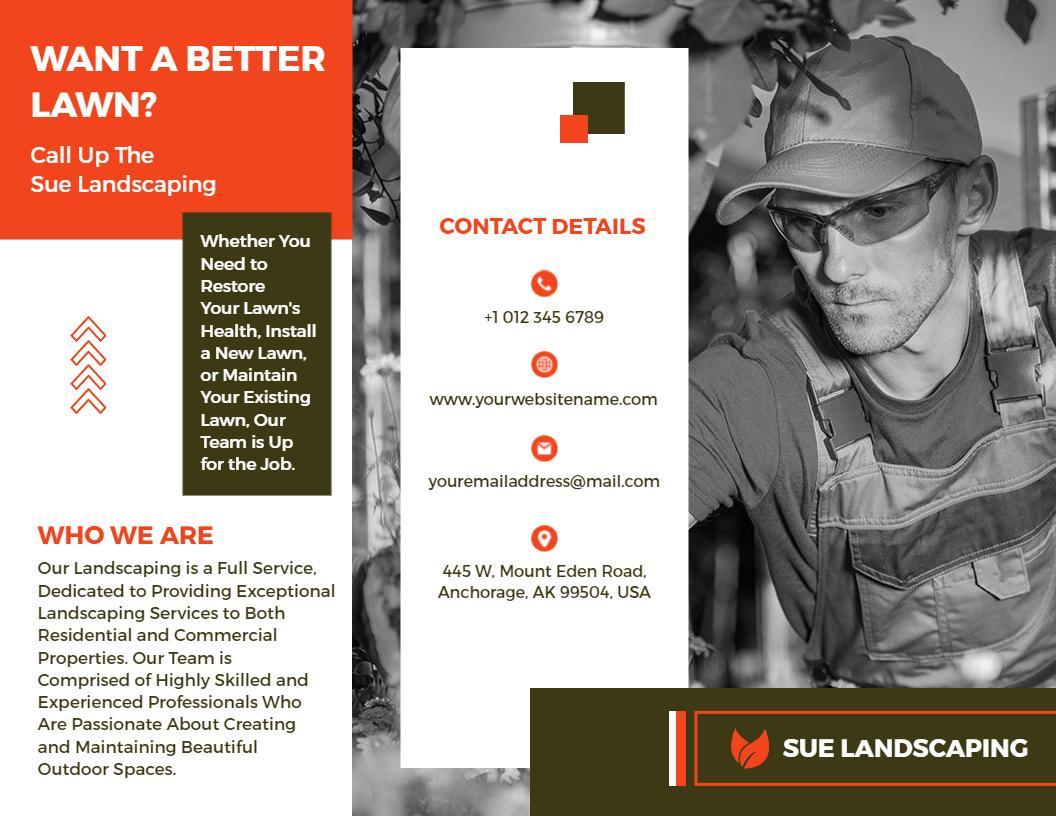 Vibrant Green Lawn Care and Landscaping Services Brochure Template