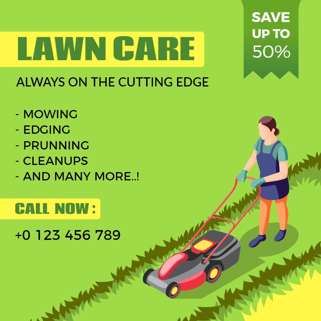 Vibrant Green Lawn Care Services with Discount Offers Ad Template