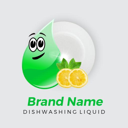 Vibrant Green Lemon Drop Illustrating Dishwashing Liquid Logo Template
