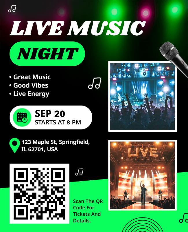 Vibrant Green Live Music Celebration Night Flyer Template