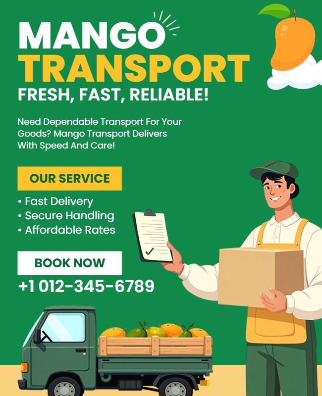 Vibrant Green Mango Transport Service Delivery Poster Template