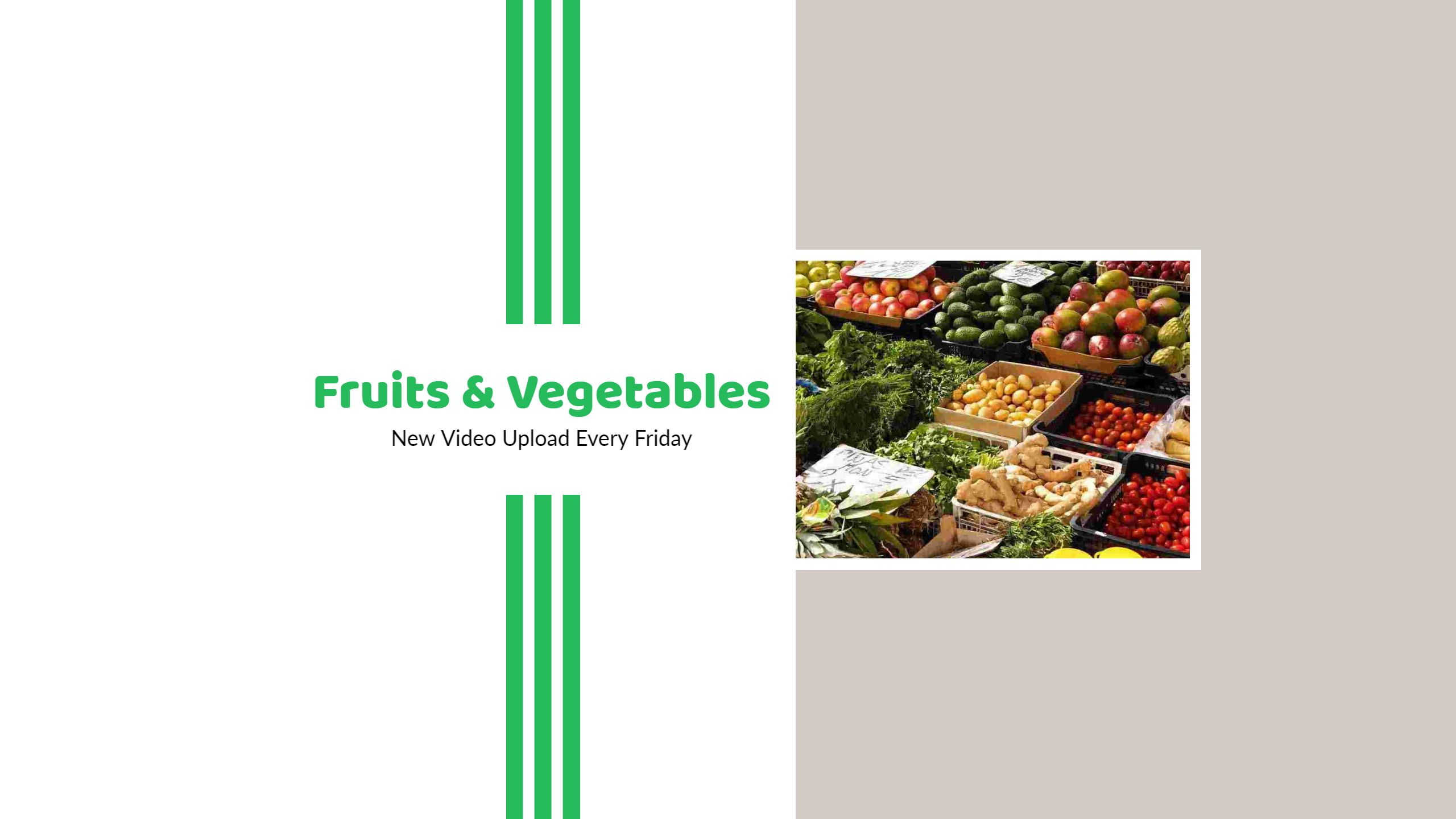 Vibrant Green Market Display of Fresh Fruits and Vegetables YouTube Banner Template