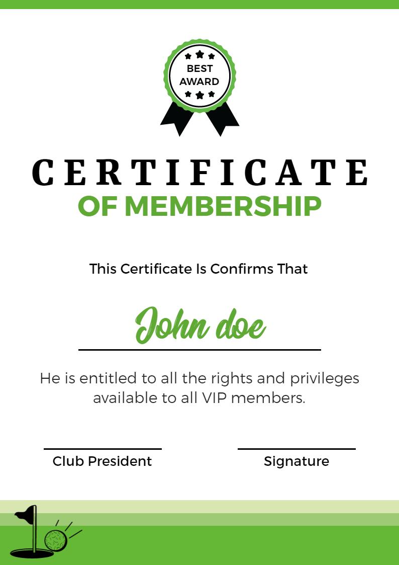 Vibrant Green Membership Award Certificate Template
