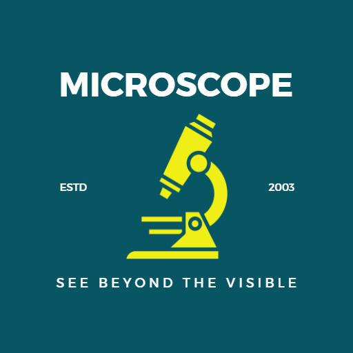 Vibrant Green Microscope Revealing Details in Science Logo Template