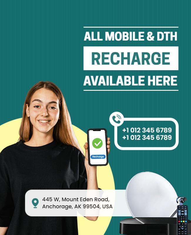 Vibrant Green Mobile and DTH Recharge Service Poster Template