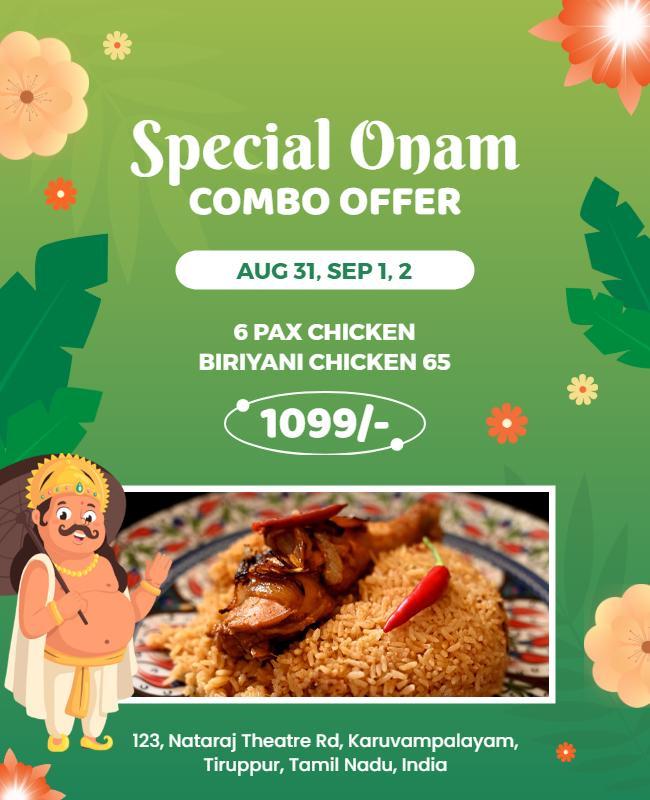 Vibrant Green Onam Festival Food Combo Offer Poster Template