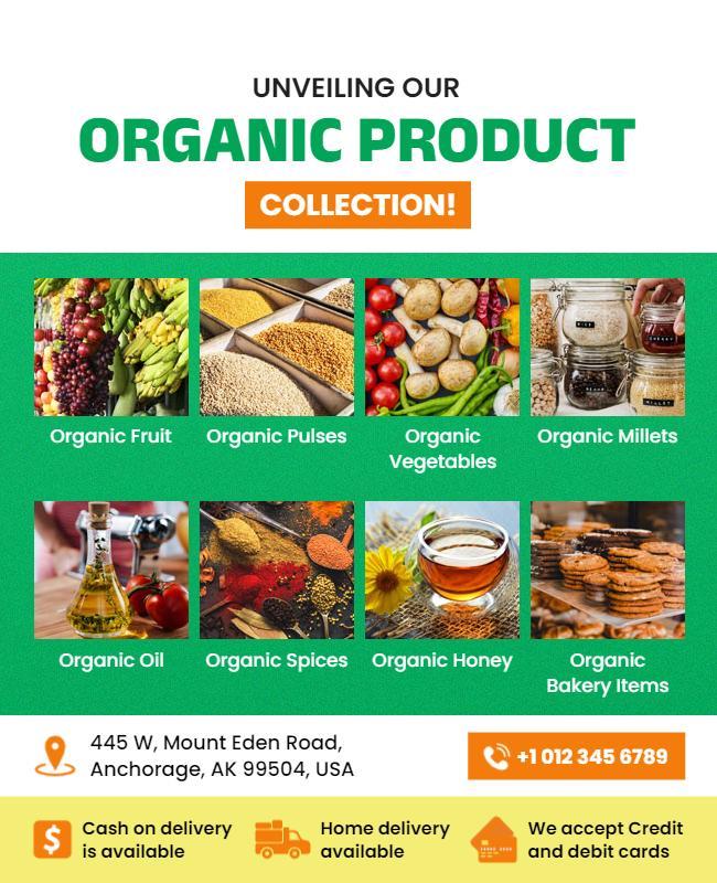 Vibrant Green Organic Product Collection Announcement Poster Template