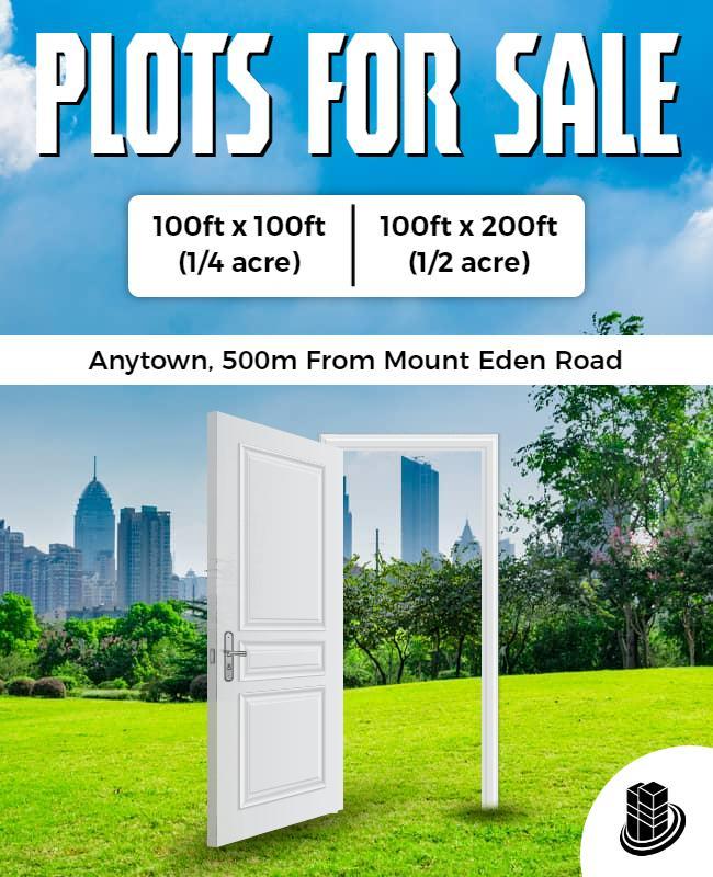 Vibrant Green Plots for Sale with Open Door Concept Flyer Template