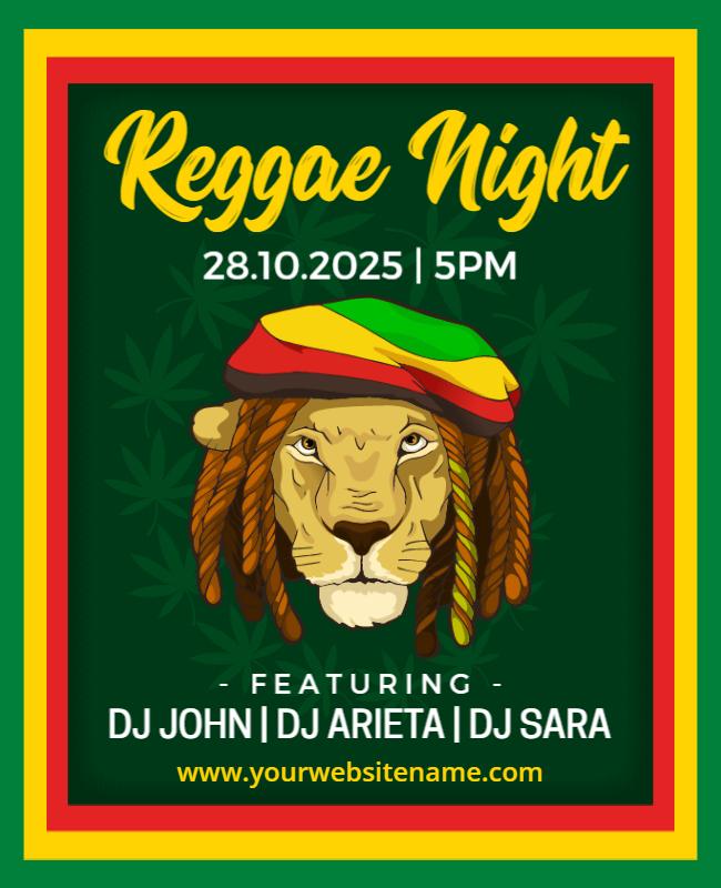 Vibrant Green Reggae Night Featuring DJs Flyer Template