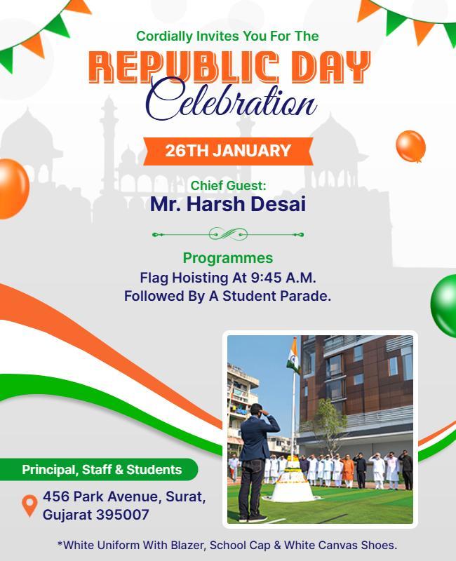 Vibrant Green Republic Day Celebration Invitation Poster Template
