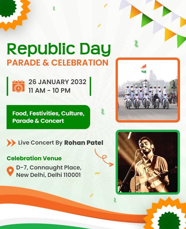 Vibrant Green Republic Day Parade and Celebration Poster Template