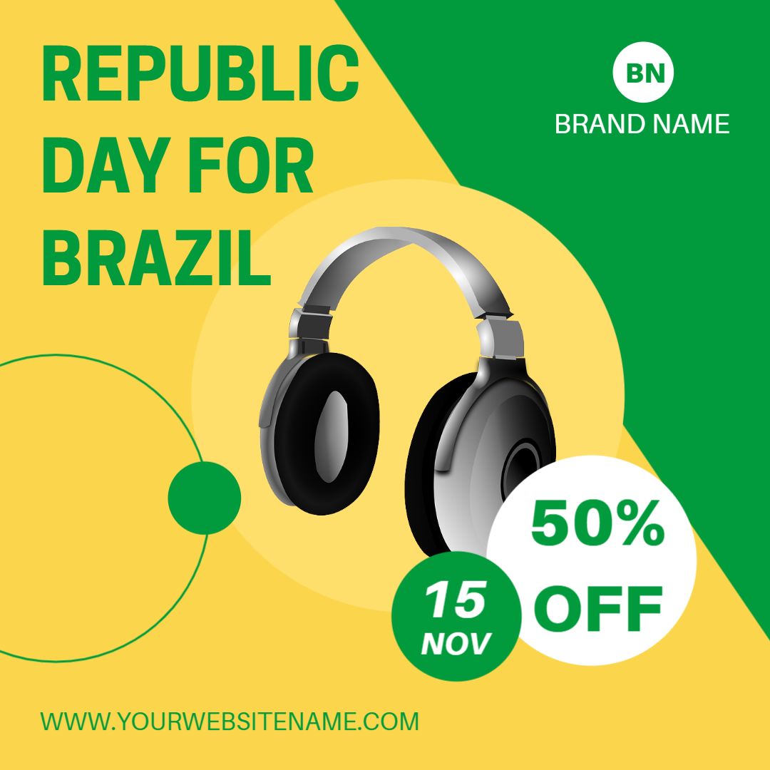 Vibrant Green Republic Day Sale on Headphones for Brazil Ad Template