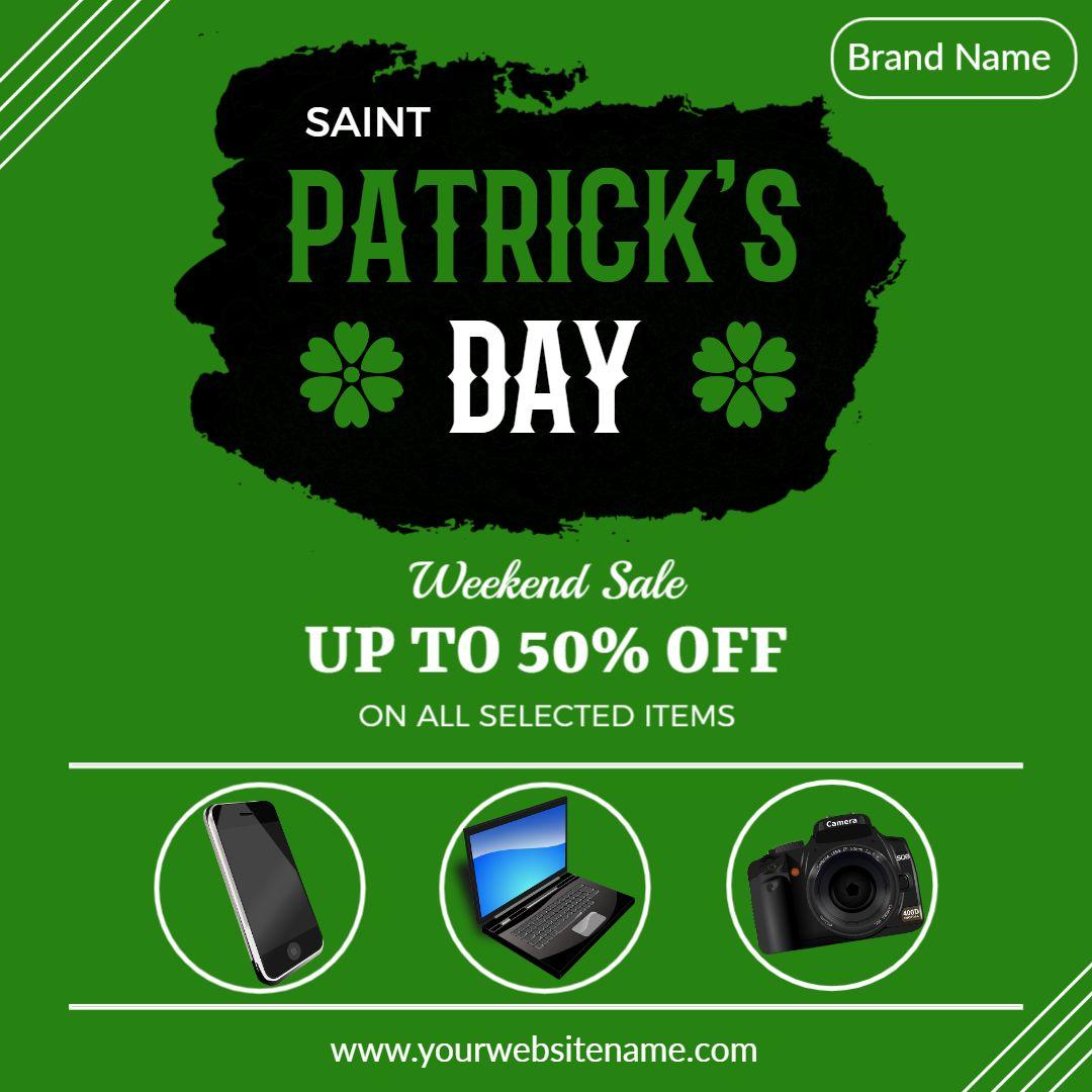 Vibrant Green Saint Patrick's Day Weekend Sale Ad Template