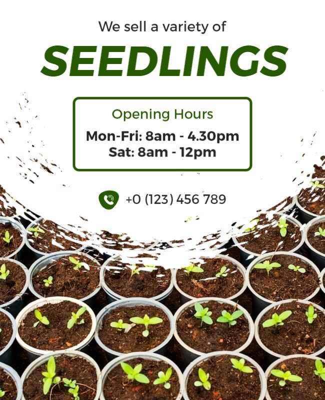 Vibrant Green Seedlings Sales Opening Hours Poster Template