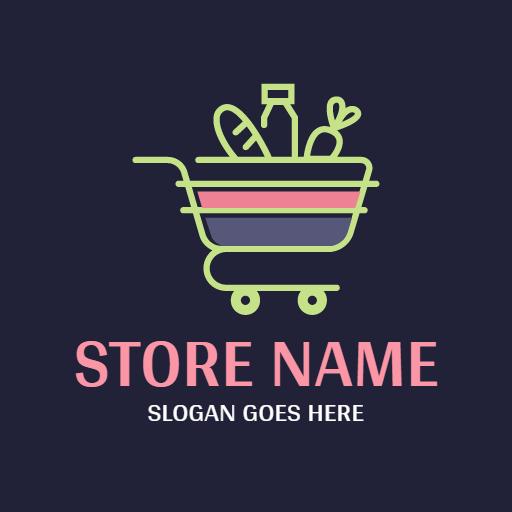 Vibrant Green Shopping Cart for Convenient Departmental Store Logo Template