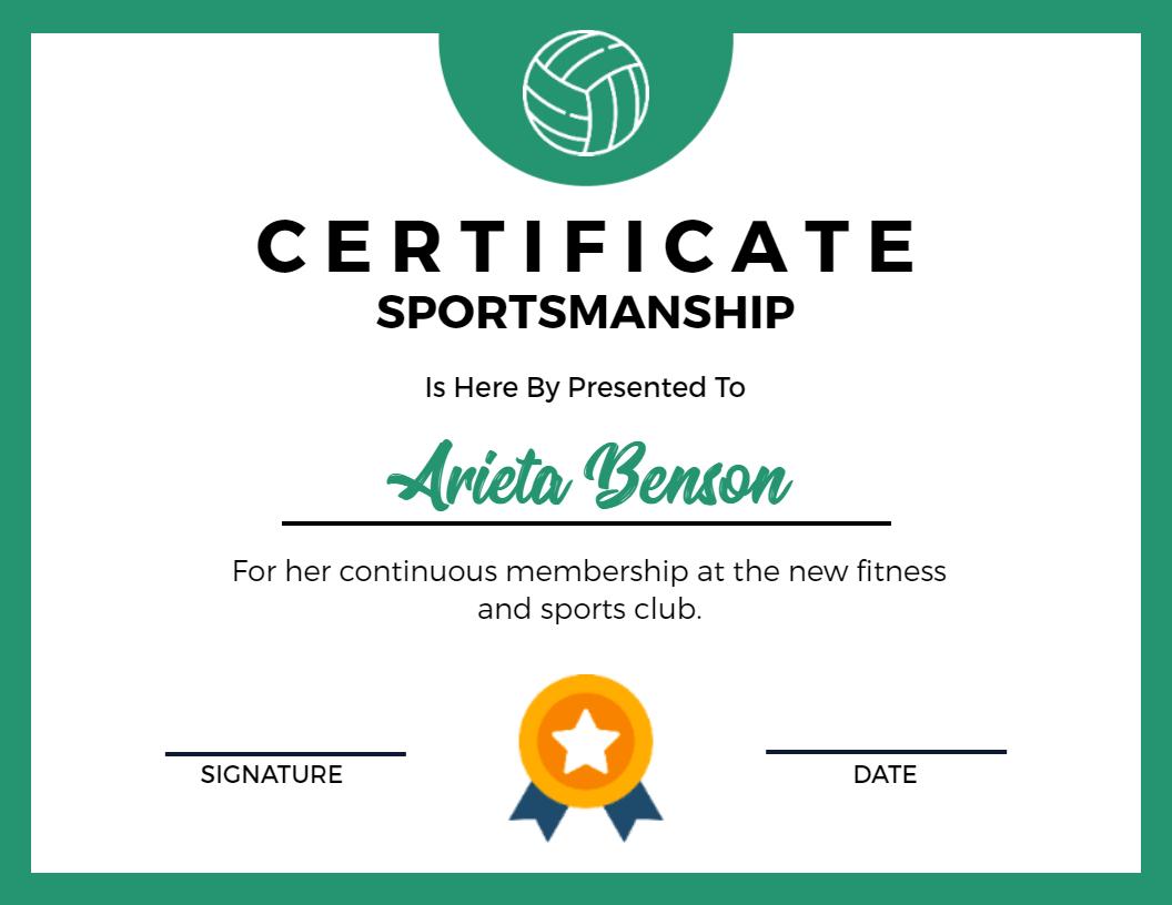 Vibrant Green Sportsmanship Achievement Certificate Template