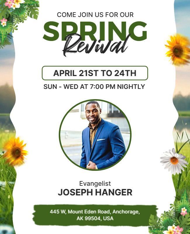 Vibrant Green Spring Revival Event Announcement Poster Template