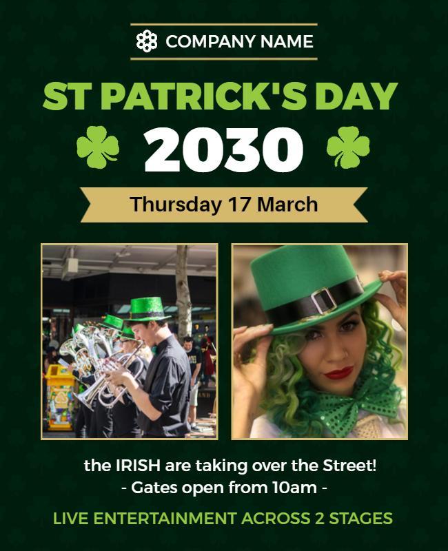 Vibrant Green St Patrick's Day Festival Celebration Poster Template
