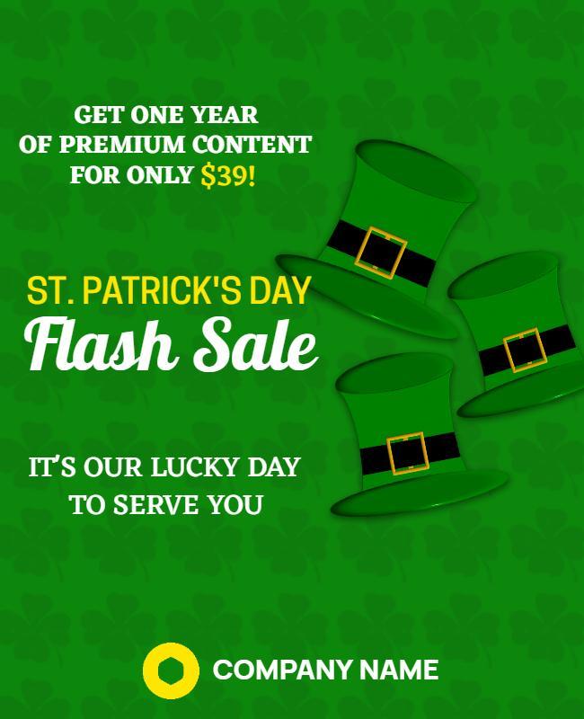 Vibrant Green St. Patrick's Day Flash Sale Poster Template