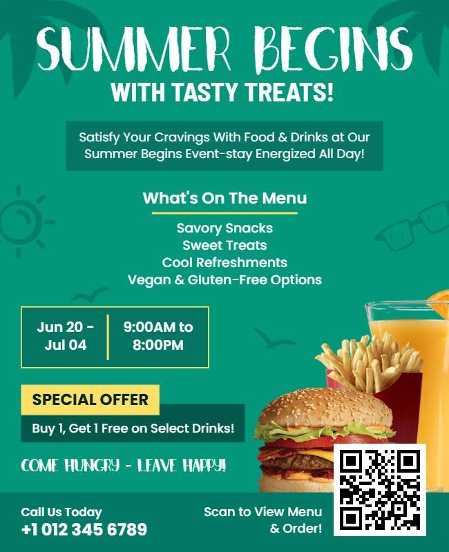 Vibrant Green Summer Food Festival Treats Poster Template