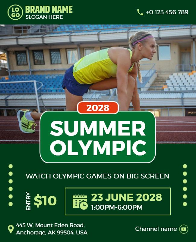 Vibrant Green Summer Olympic Viewing Event Poster Template