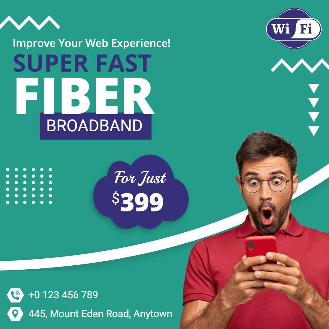Vibrant Green Super Fast Fiber Broadband Promotion Ad Template