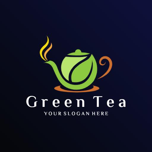 Vibrant Green Teapot with Steam Representing Refreshing Tea Logo Template
