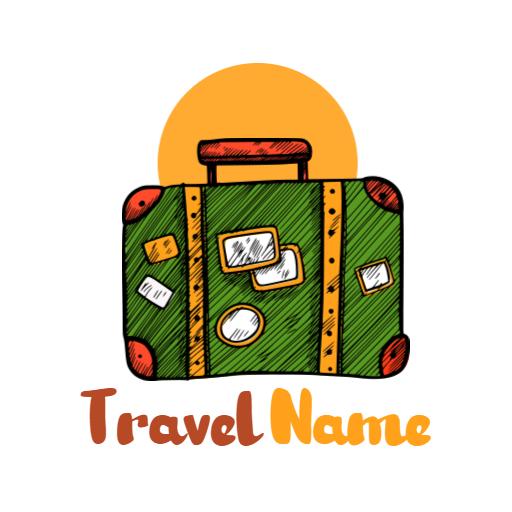 Vibrant Green Travel Suitcase Sketch Logo Template