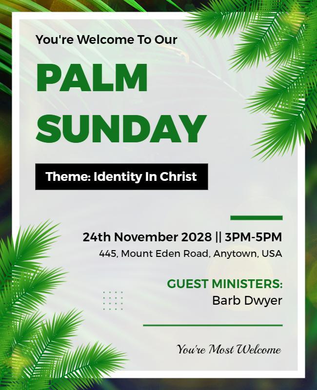 Vibrant Green Tropical Palm Sunday Celebration Poster Template