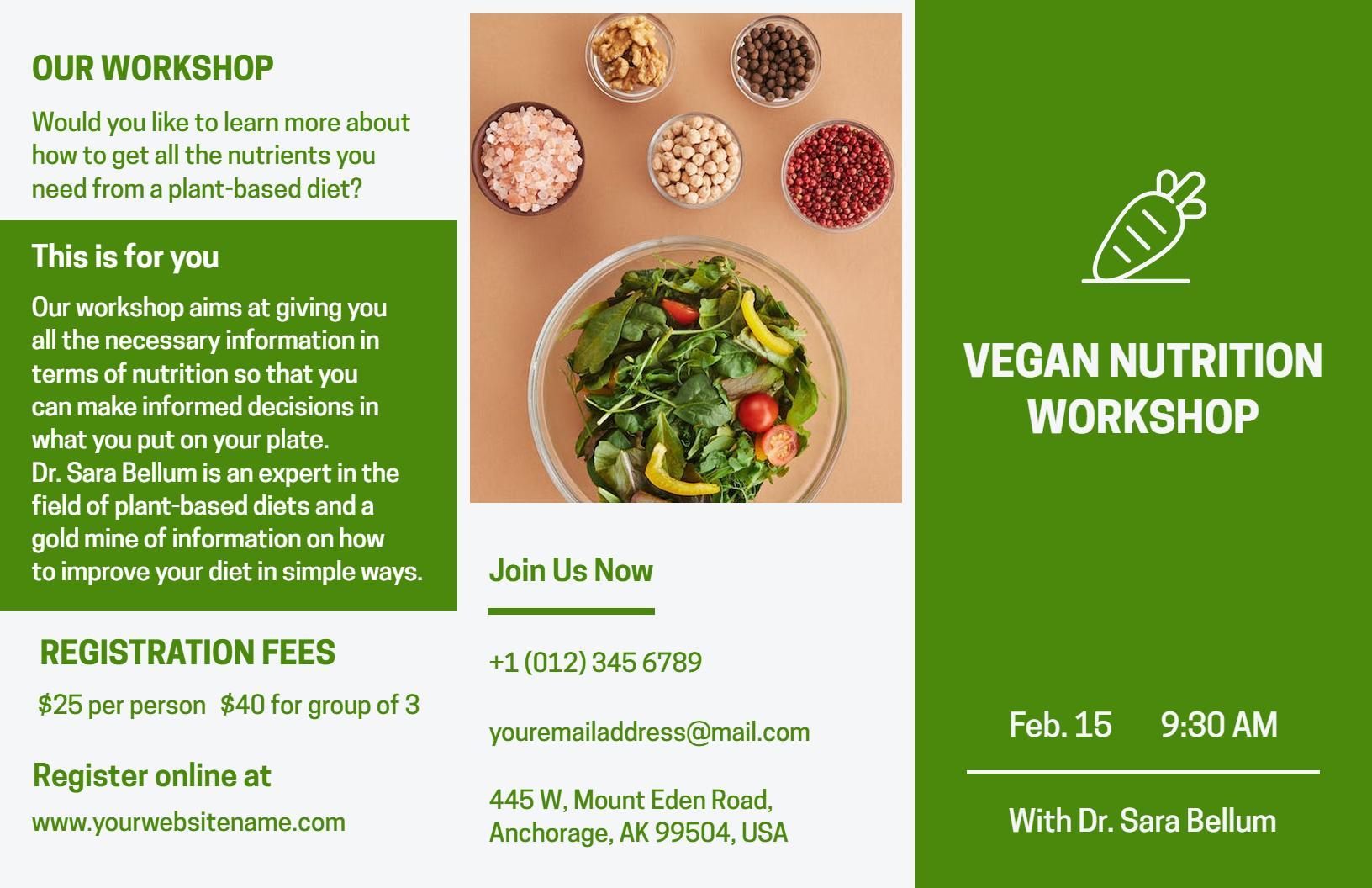 Vibrant Green Vegan Nutrition Workshop Information Brochure Template