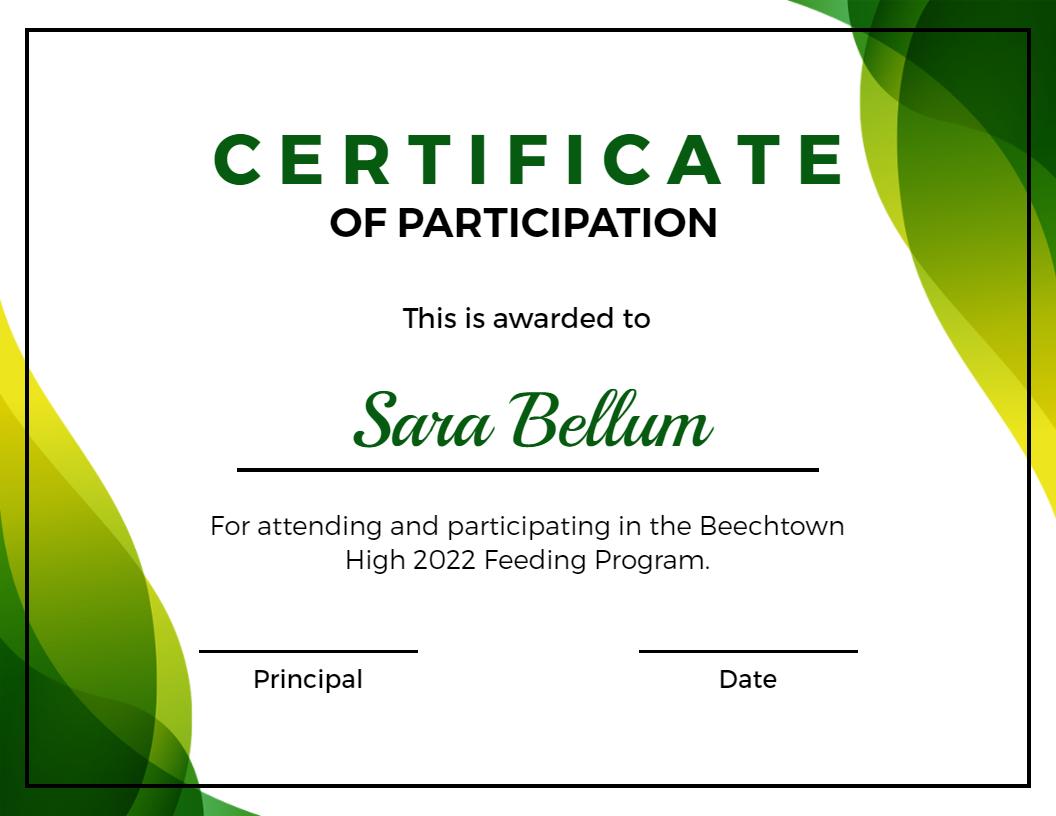 Vibrant Green Wave Design Participation Certificate Template