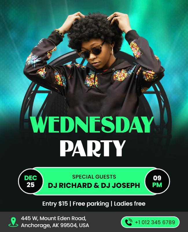 Vibrant Green Wednesday Party with DJs Poster Template