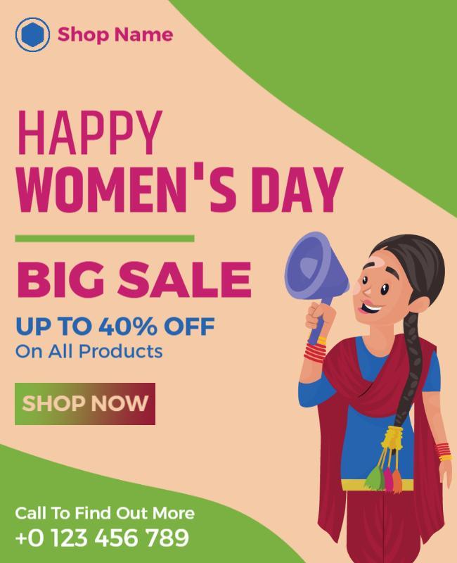 Vibrant Green Women's Day Celebration Sale Poster Template