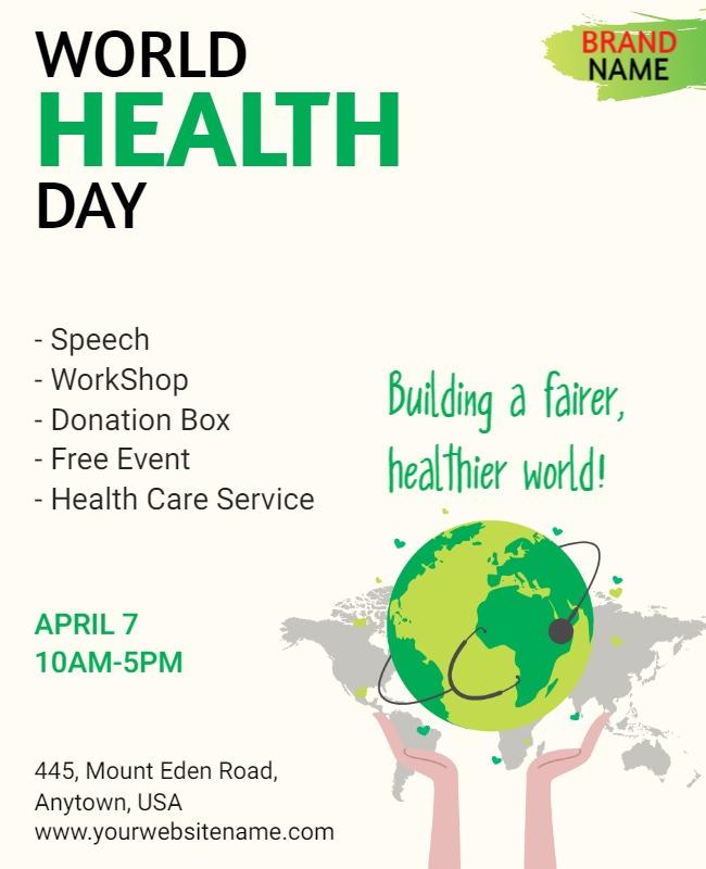 Vibrant Green World Health Day Community Event Flyer Template