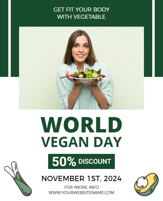 Vibrant Green World Vegan Day Celebration Discount Poster Template