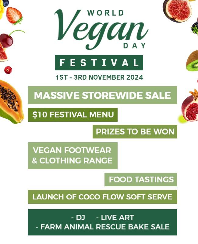 Vibrant Green World Vegan Day Festival Sale Poster Template