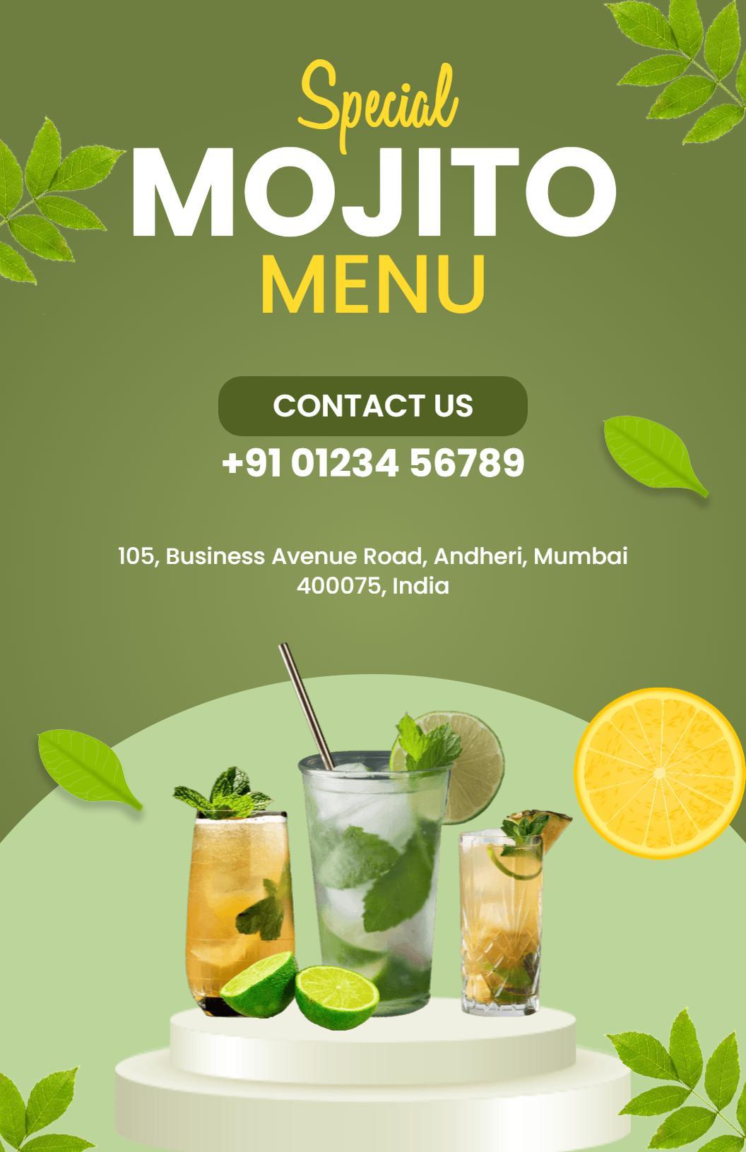 Vibrant Greenery Mojito Flavor Variety Menu Template