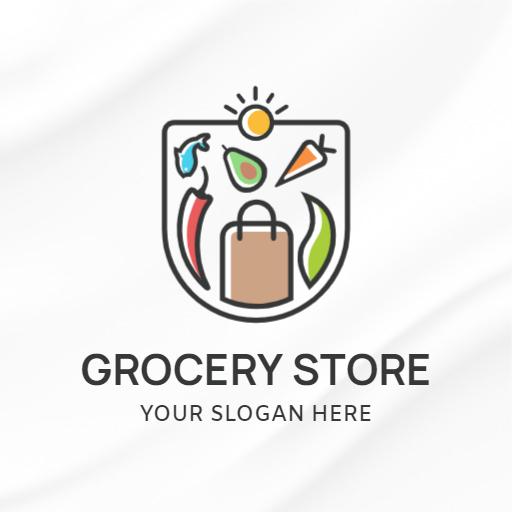 Vibrant Grocery Icons in a Bag Creating Fresh Produce Logo Template