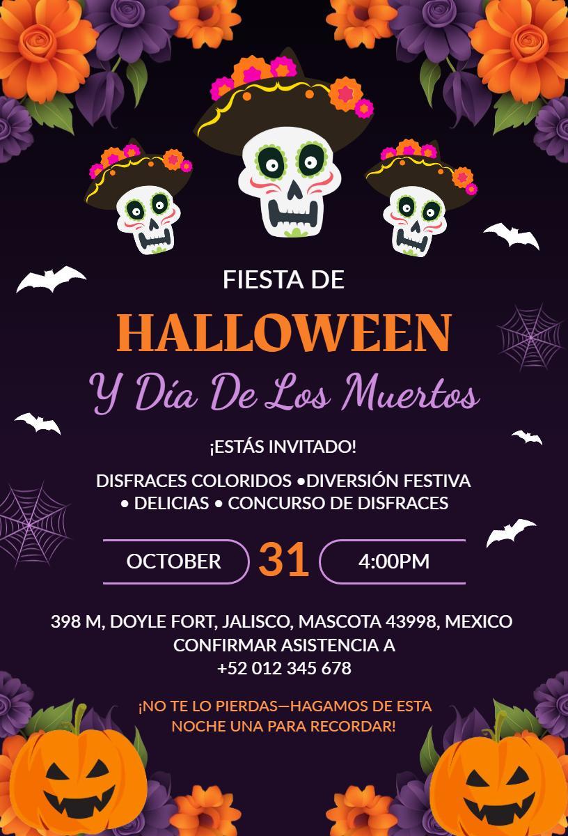 Vibrant Halloween Day of the Dead Celebration Invitation Template
