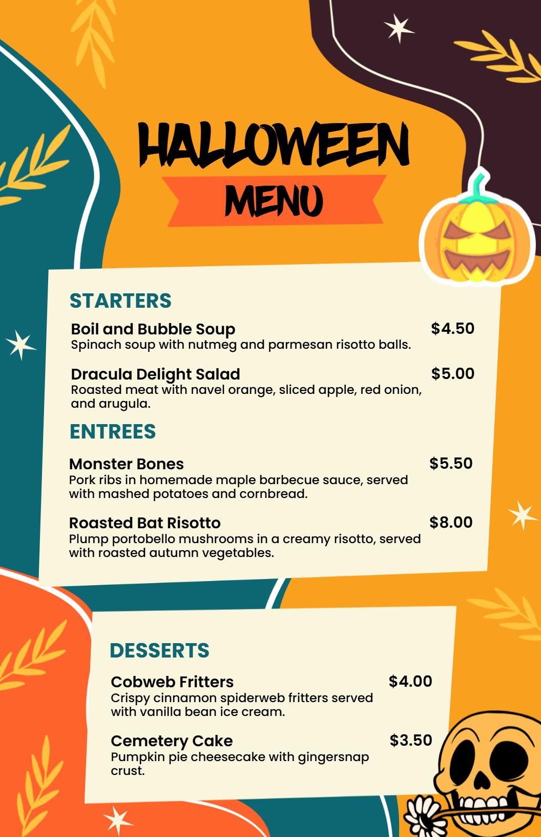 Vibrant Halloween Themed Seasonal Delights Menu Template