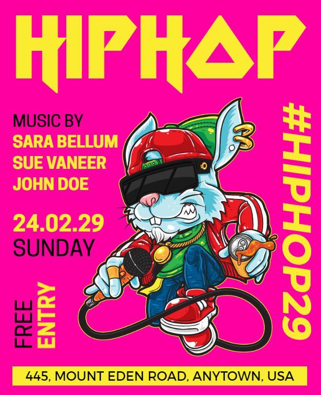 Vibrant Hip Hop Cartoon Rabbit Music Festival Poster Template