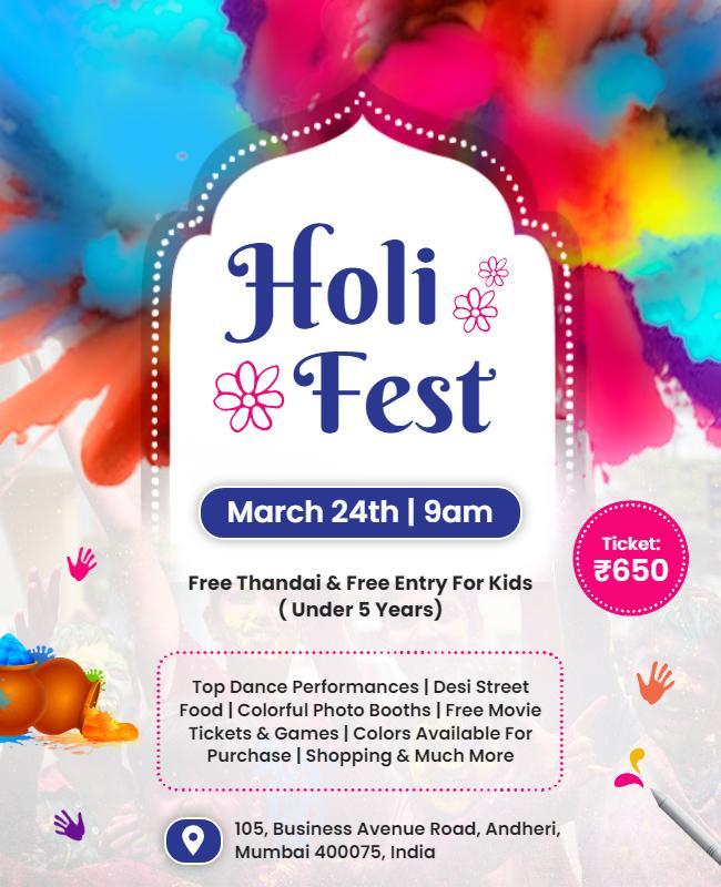 Vibrant Holi Festival Celebration Flyer Template